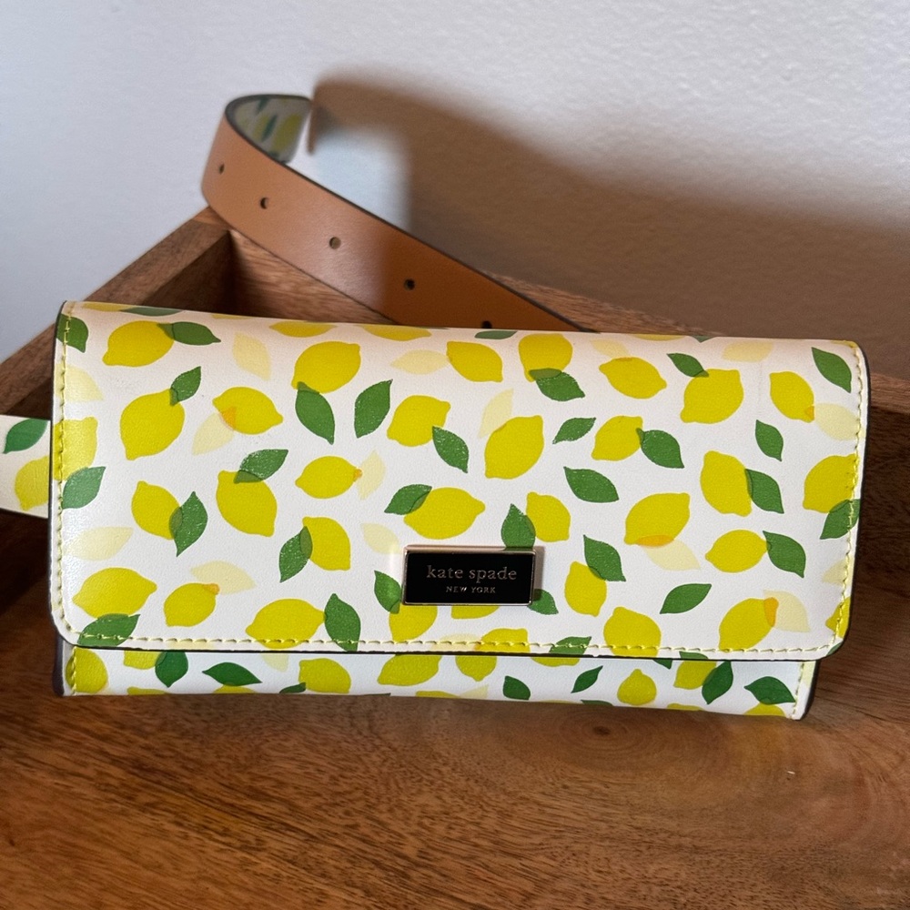 Authentic Kate Spade Lemon Print Fanny Pack Leather Belt Bag L/XL - NWT